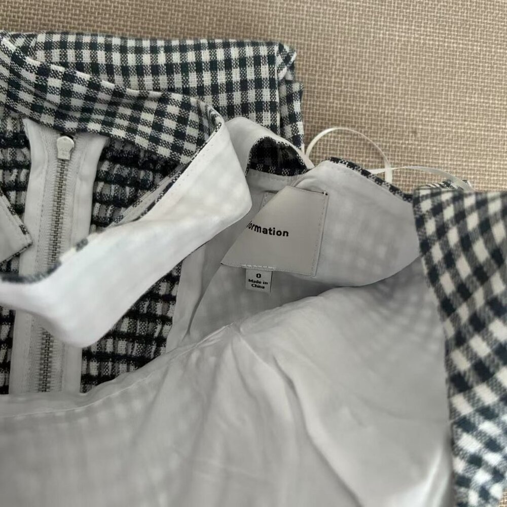 BEST Reformation Balia Linen Midi Dress Sz0 Slate Check Linen Vacation Party - Picture 6 of 13